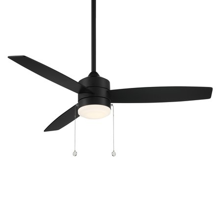 WAC Atlantis Indoor and Outdoor 3-Blade Pull Chain Ceiling Fan 52in Matte Black with 3000K LED Light Kit F-072L